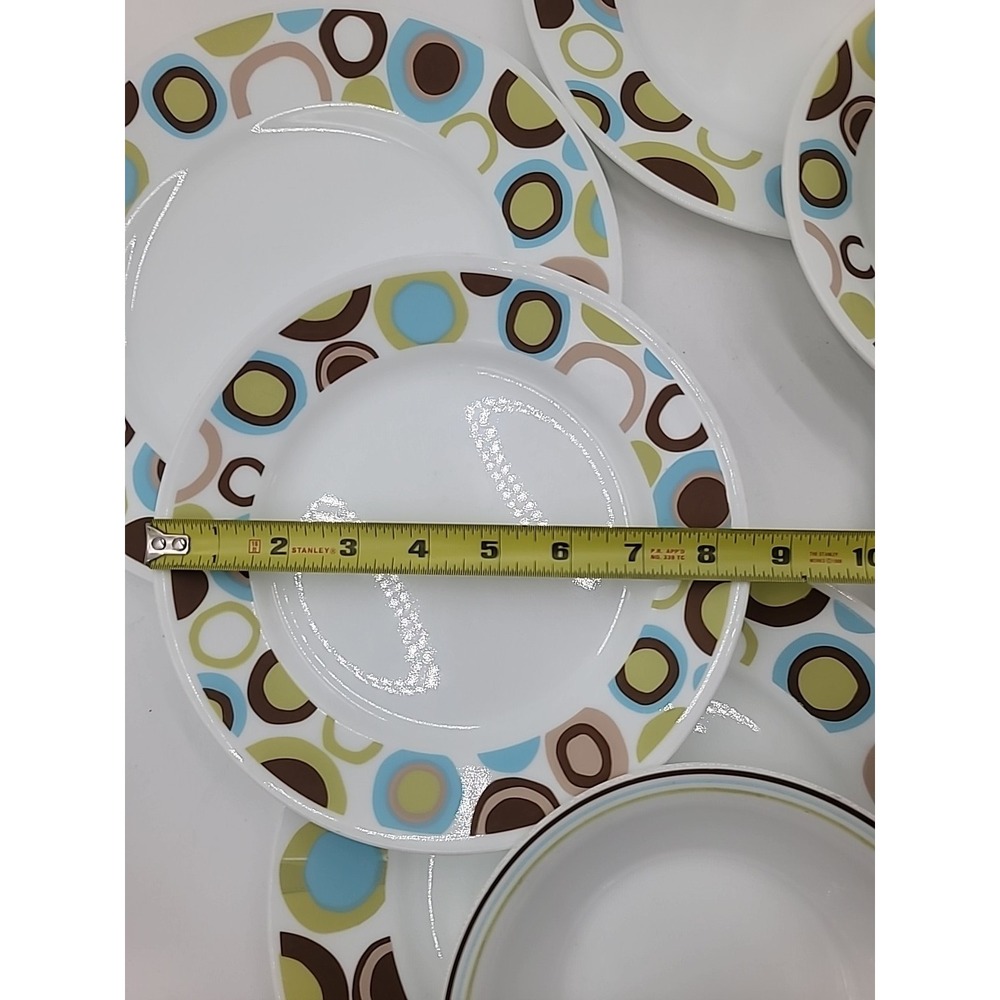 8pc Corelle Vitrelle ROLA 10-3/4" Dinner Plates Bowls Green Brown Blue Circles - Picture 10 of 11